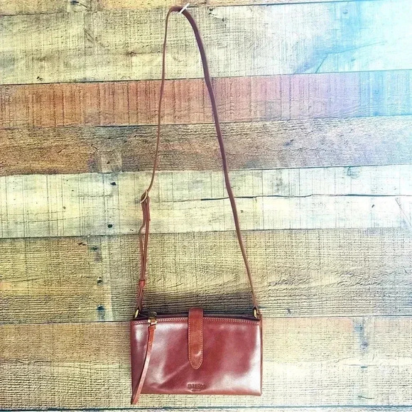 Margot New York Genuine Leather Cognac Multipocket Crossbody Bag - Picture 1 of 12